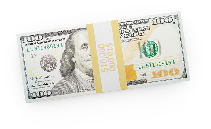 Ten Thousand Dollars Stack of One Hundred Dollar Bills