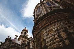 Old tower of cathedral and blue sky