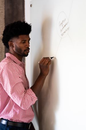 Man drawing a spider diagram on a dry erase board