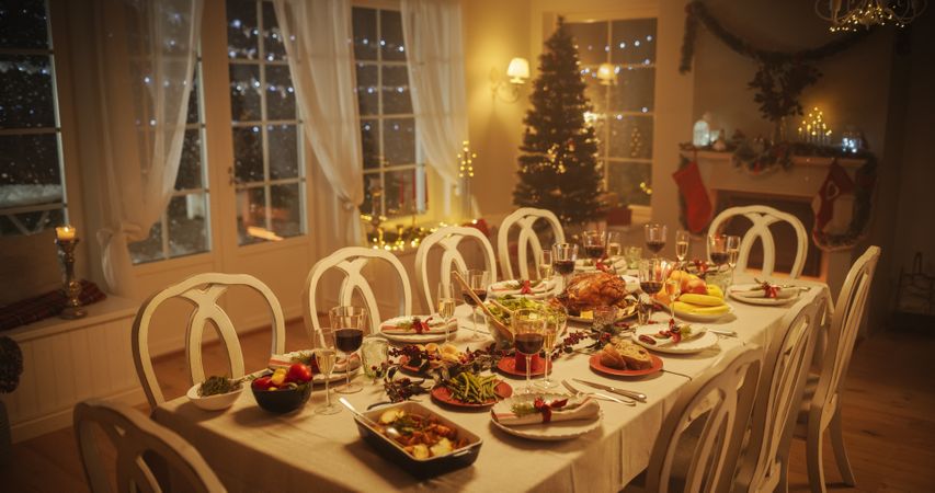 Festive Thanksgiving Dinner or Christmas Celebration Family Meal.