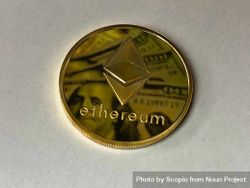 Ethereum coin on light background 5rK7P4