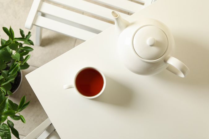 Concept of breakfast with tea on table