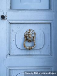 Patmian knocker close up of rusting lionshead 56GxRd