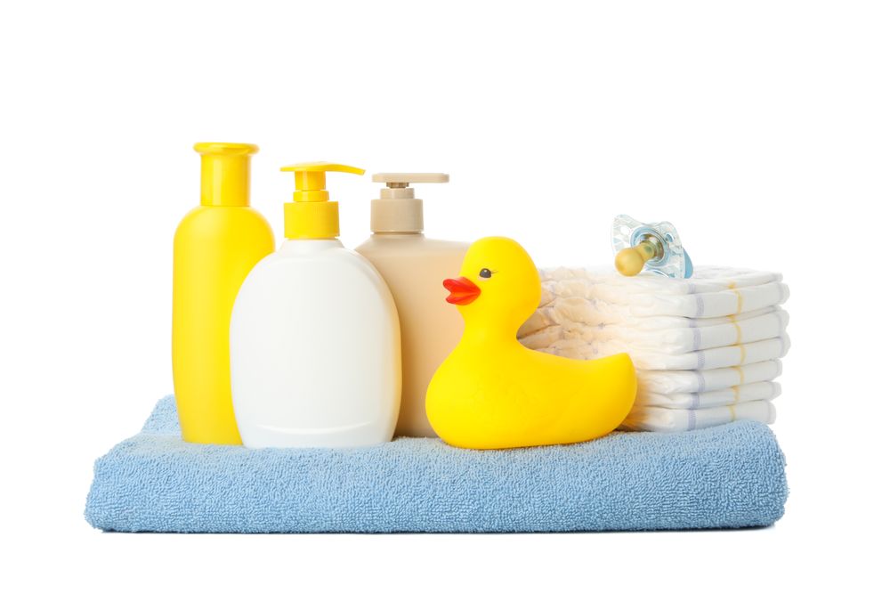 Baby hygiene accessories isolated on blank background