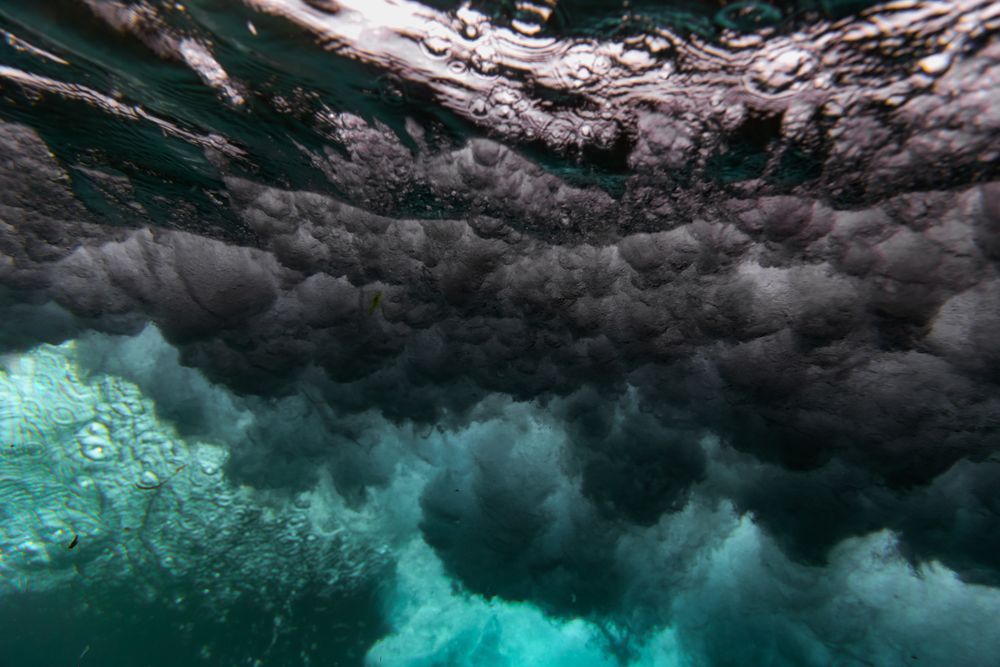 Splashes in water of sea