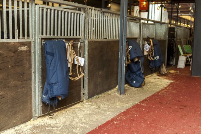Closed horses stables with equipment