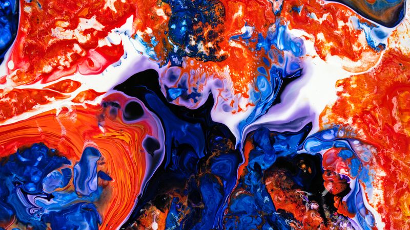 Blue and Red Fluid Art, Abstract Acrylic Pouring