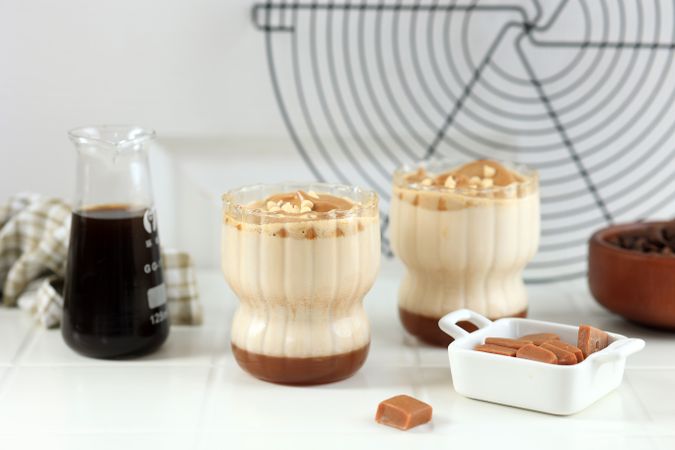 Iced Caramel Macchiato with Creamy Dalgona Topping