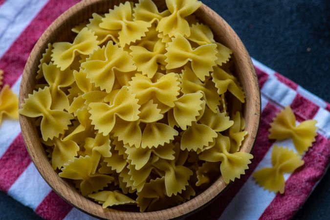 Uncooked bowl of bow tie pasta