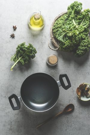 Top view, pot and veg