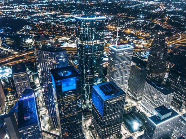 Aerial view of Houston, Texas during nighttime