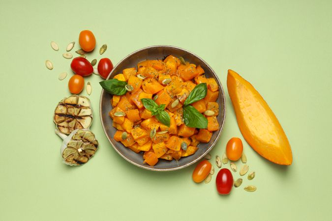 Concept of tasty homemade dish - baked pumpkin