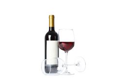 Bottle of red wine and glasses isolated on plain background