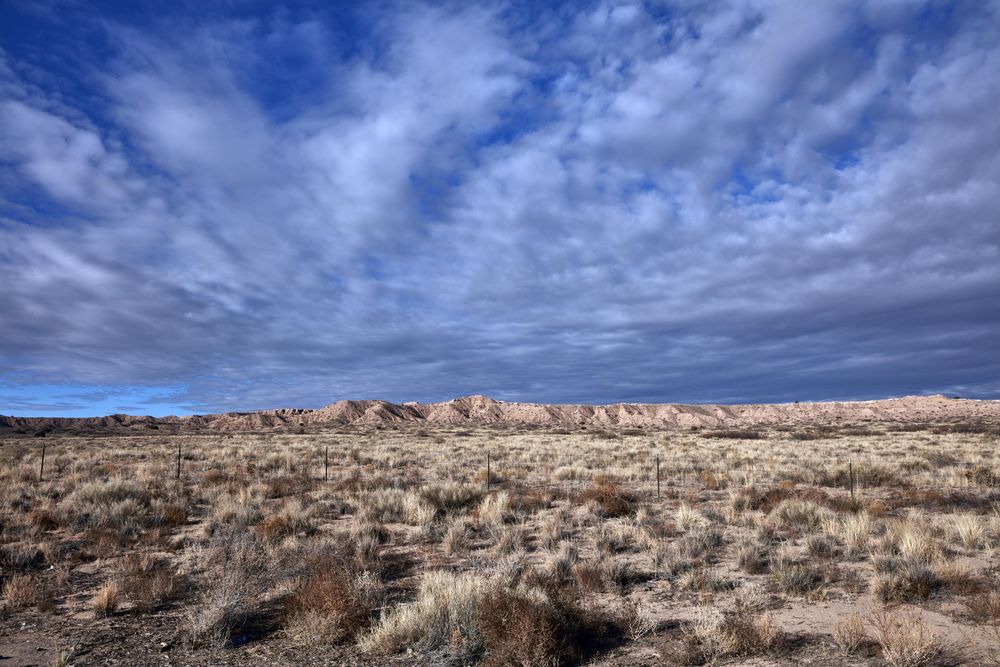 Scene of brush and hills against a big sky