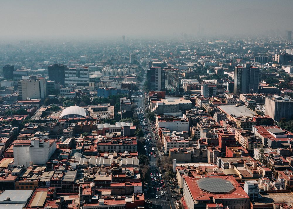 Looking down at cars on main road in Mexico City