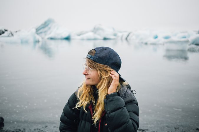 Portrait of woman with glaciers