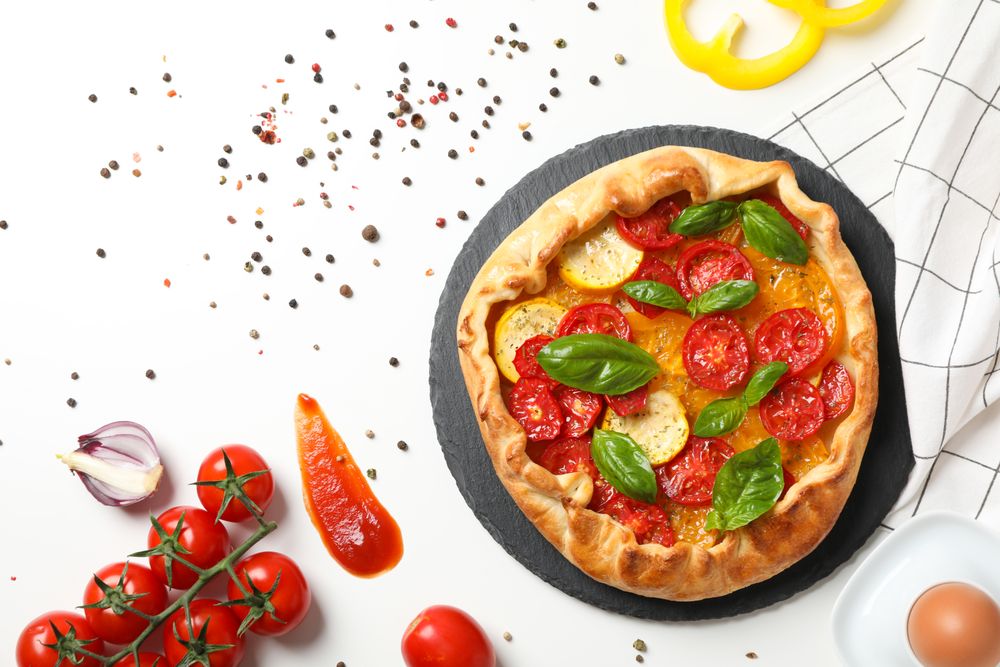 Concept of tasty food, Vegetable galette, space for text
