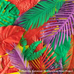 Painted tropical and palm leaves in vibrant bold colors 5op2x4