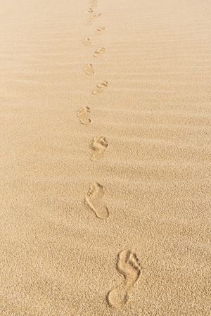 Footsteps on yellow sand