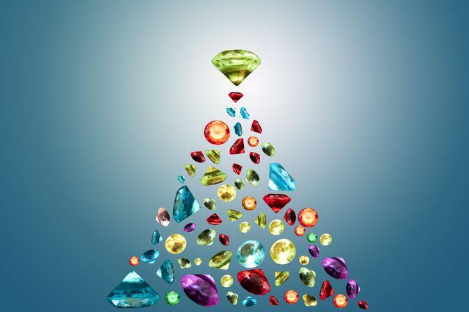 Multicolored diamonds in the shape of a holiday tree