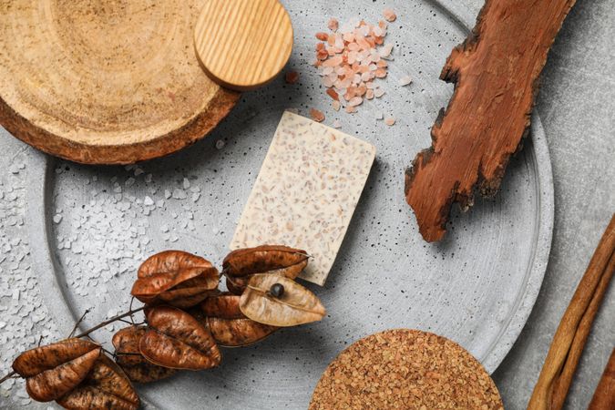 Flat lay of creative moodboard composition, top view