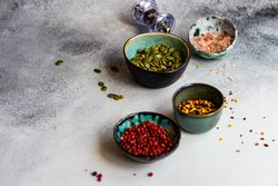 Seeds & seasoning in small bowls