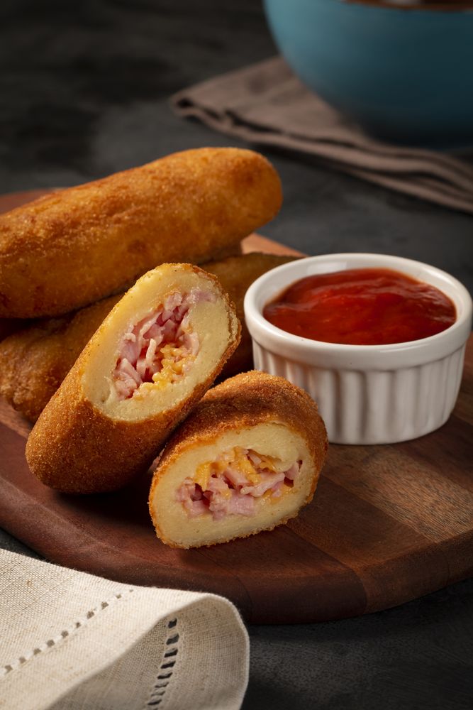 Fried risoles or Risol. Risoles stuffed with cheese and ham.