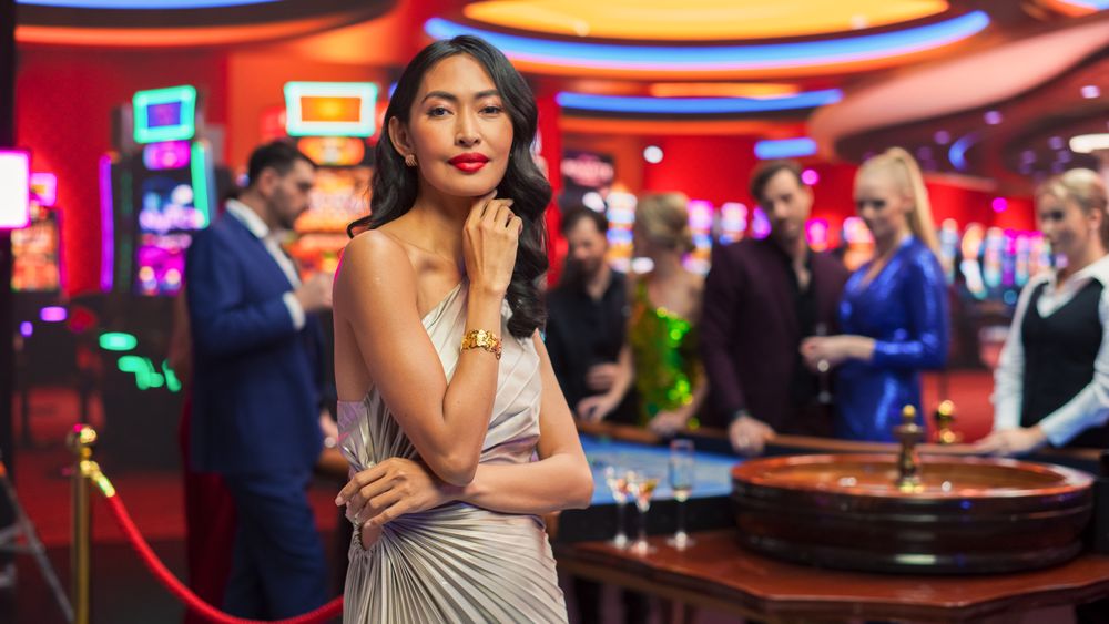 Advertising Campaign Portrait of a Sophisticated Asian Woman in a Glamorous Casino