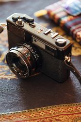 Vintage camera on a decorative table