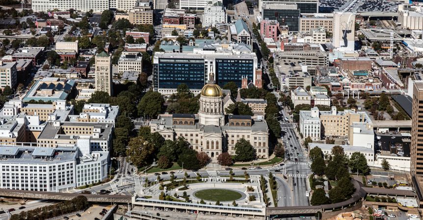 Aerial view of Georgia State Capitol building in Atlanta