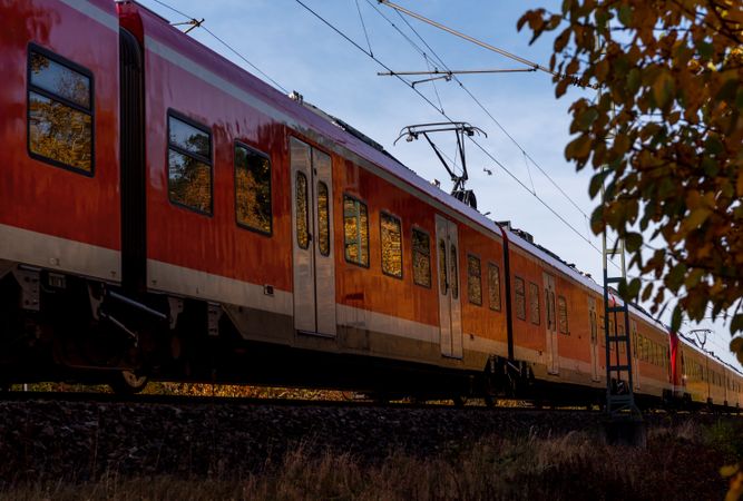 German passengers train traveling through nature near Nuremberg