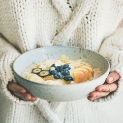 Healthy winter breakfast in bed