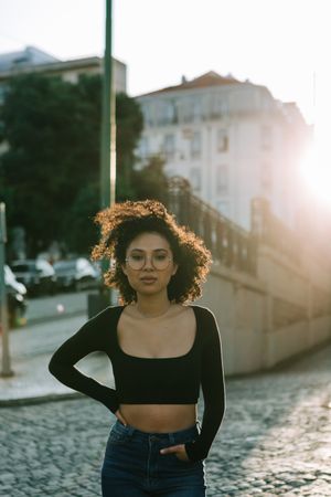 Black female in city street