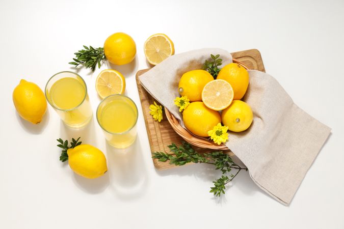 Concept of tasty drink, Limoncello, top view