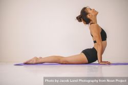 Side view of woman doing core stretch on fitness mat 5RjeB5