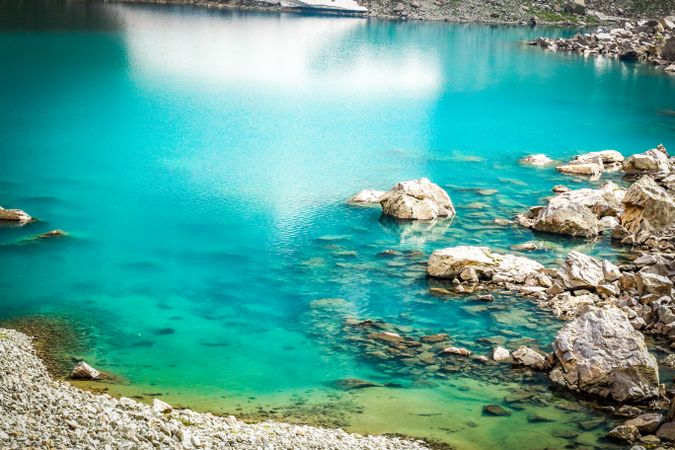 Beautiful clear blue Katora Lake in Pakistan