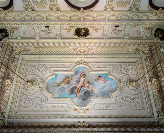 Ancient castle interiors. Rich royal chambers.