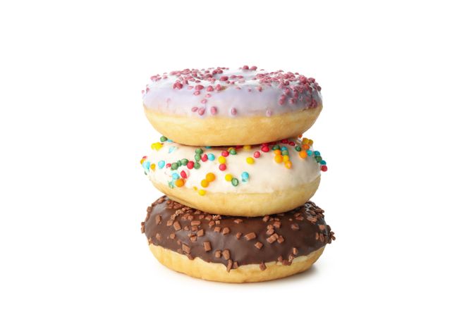 Tasty baked donuts isolated on plain background
