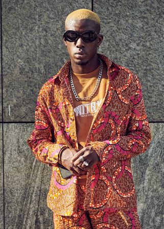 London, England, United Kingdom - September 15th, 2019: Portrait of young man in bold print