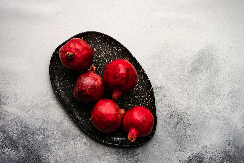 Top view of plate of pomegranate
