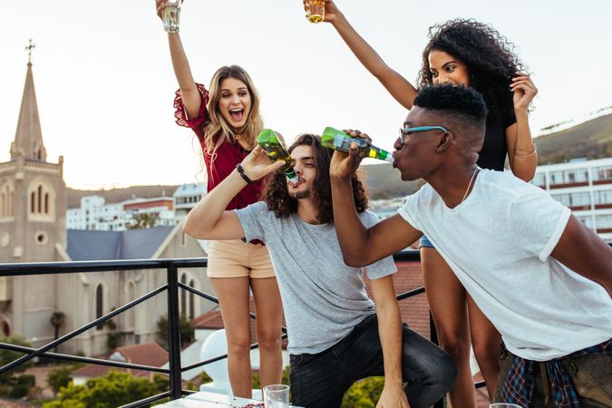 Rooftop party drinking challenge