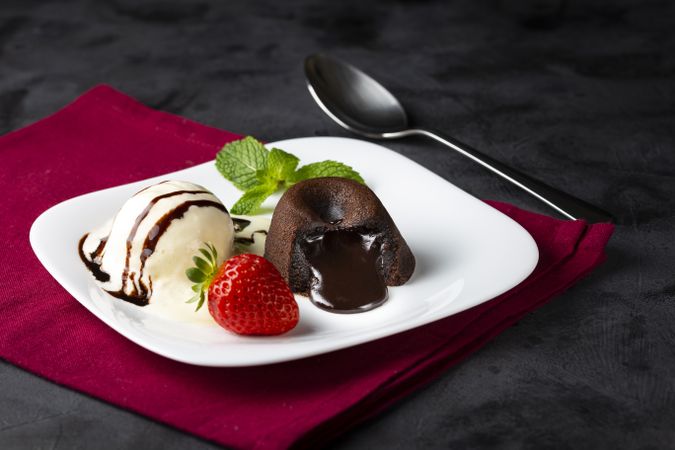 Petit Gateau dessert with ice cream.