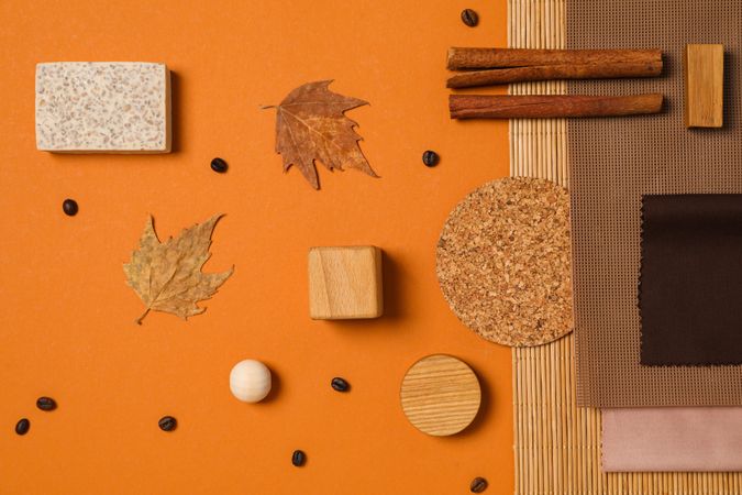 Flat lay of creative moodboard composition, top view