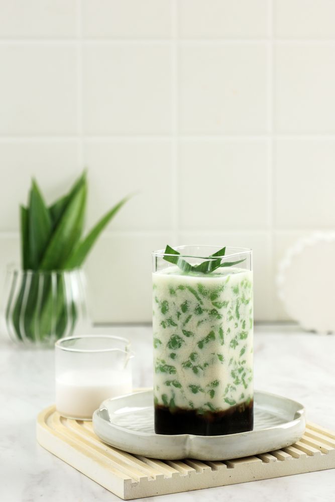 Cendol is an Iced Sweet Dessert, Contains Drop of Green Rice Flour Jelly, Coconut Milk and Palm Sugar Syrup.