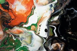 Green and Orange Fluid Art, Abstract Acrylic Pouring