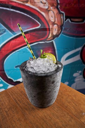Refreshing drink with ice cubes