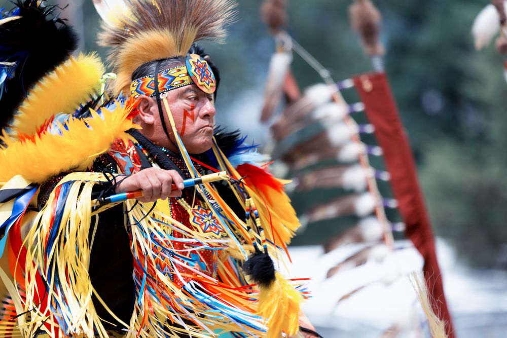 Red Wing, MN, USA - July 8th, 2017: Sioux man dancing in traditional dress