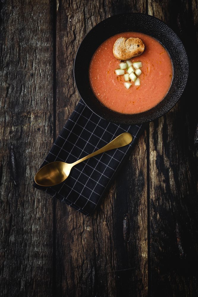 Homemade typical Spanish gazpacho. Tomato soup