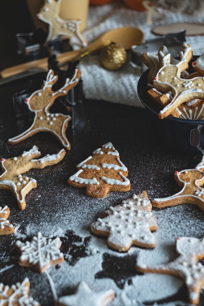 Sprinkled powdered sugar over holiday ginger cookies