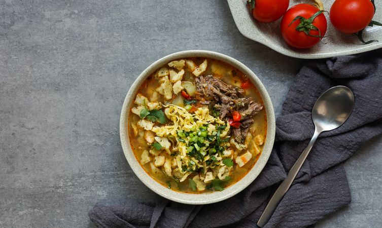 Manpar soup with pasta, traditional soup of  middle asia